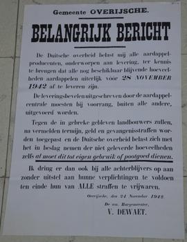 Bericht aan de bevolking i.v.m. het inleveren van aardappelen onder de oorlog