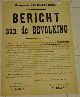 Bericht aan de bevolking i.v.m. 11 en 15 november vieringen tijdens de bezetting