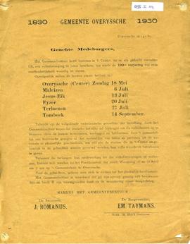 Bericht aan de bevolking i.v.m. 100ste verjaring van onze onafhankelijkheid (1830-1930)