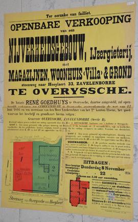 Openbare verkooping van een nijverheidsgebouw, ijzergieterij met magazijn, woonhuis en grond te O...