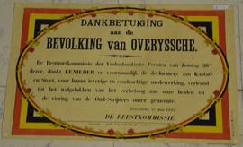 Dankbetuiging aan de bevolking van Overijssche i.v.m. de Vaderlandsche Feesten