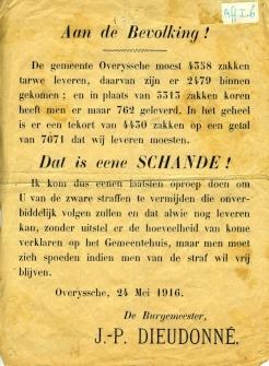 Bericht aan de bevolking. Oproep tot het leveren van tarwe en koren